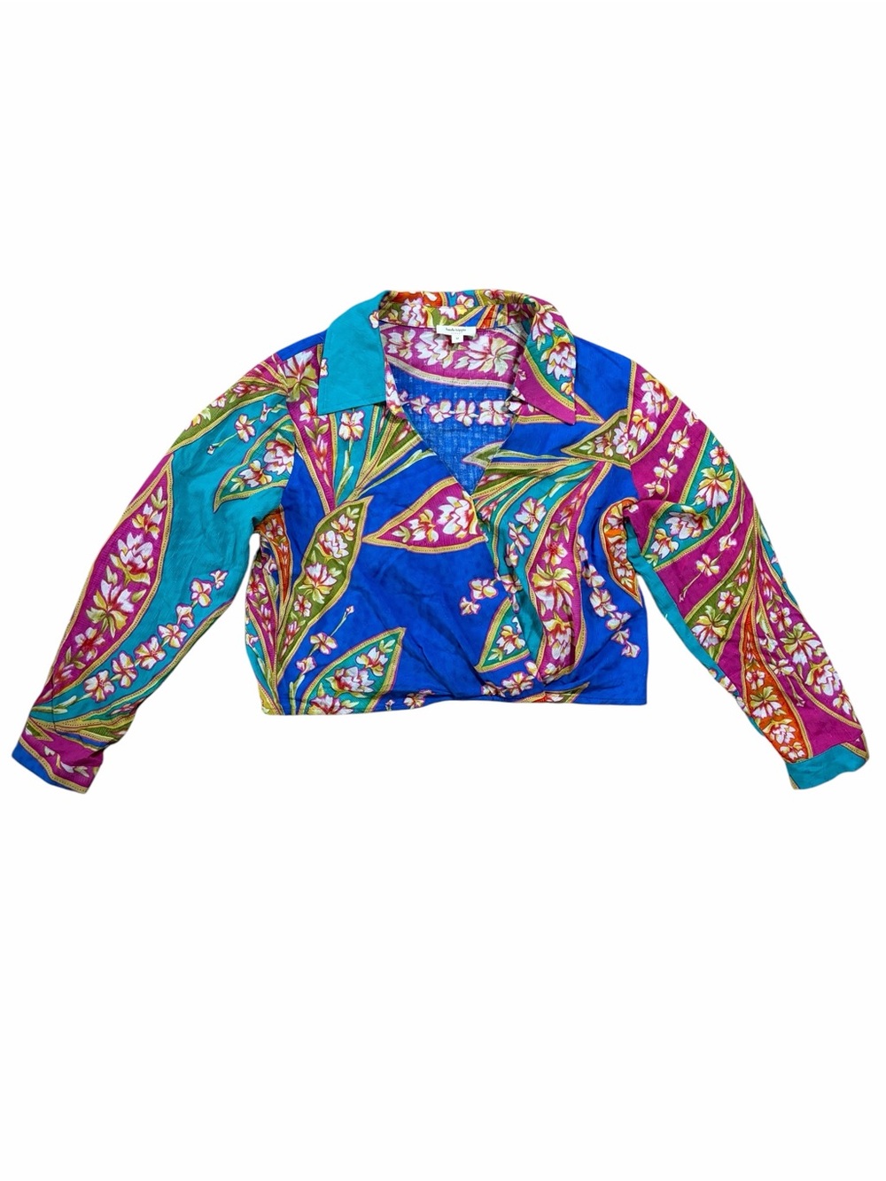 Haute Hippie Kama Sutra Colorful Rayon Faux Wrap Crop Blouse M